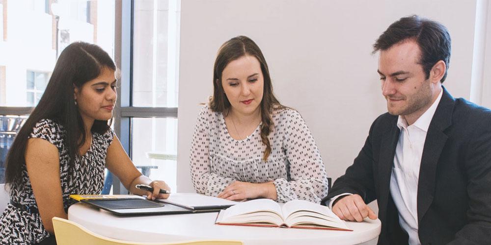 business students in meeting